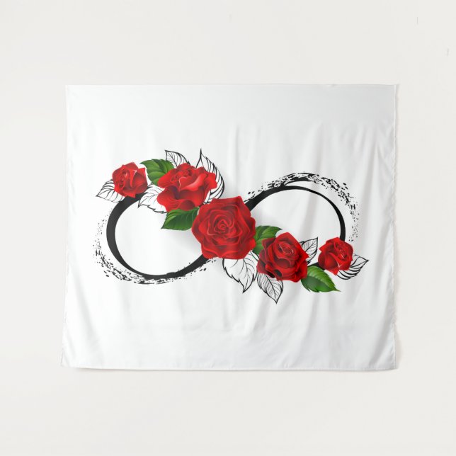 Tenture Symbole d'infini avec roses rouges (Devant (Horizontal))