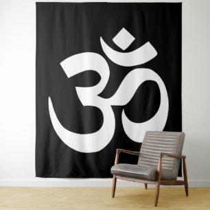 Tenture Symbole Om blanc sur fond noir