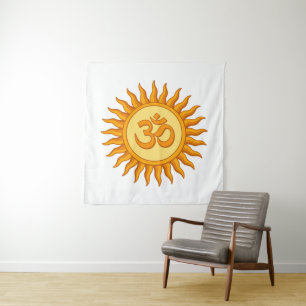 Tenture Symbole Om dans le soleil radiant Spirituel Hindou