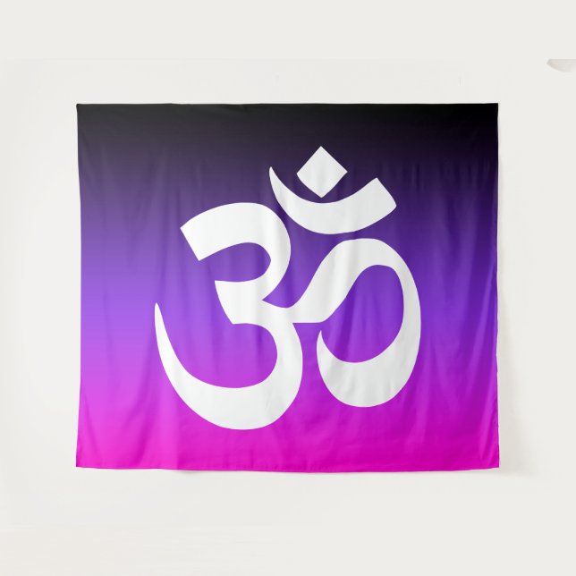 Tenture Symbole Om Violet Noir et Ombre Rose Chaud (Devant (Horizontal))