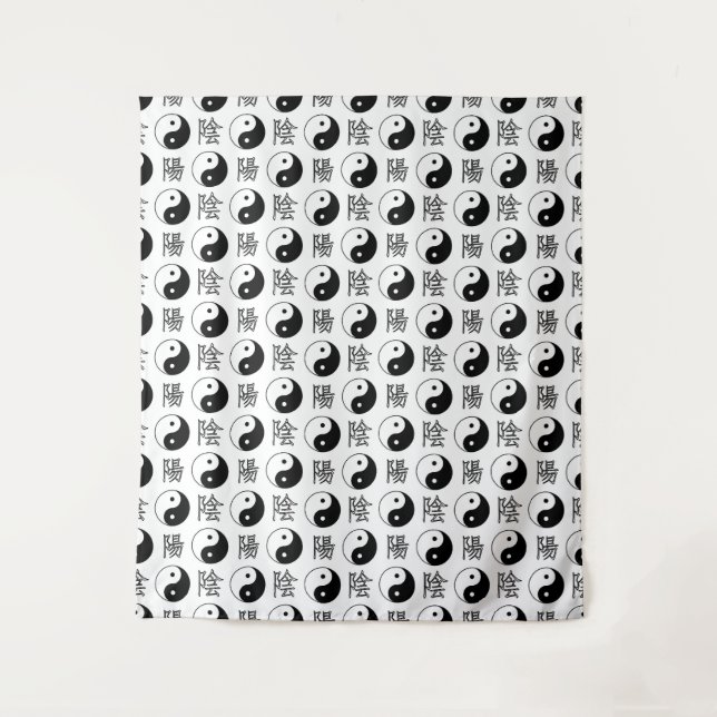 Tenture Symbole Yinyang blanc motif chinois (Devant)