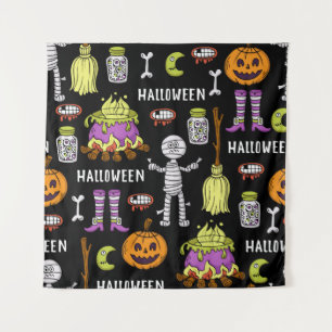 Tenture Symboles d'Halloween, thème vintage transparent