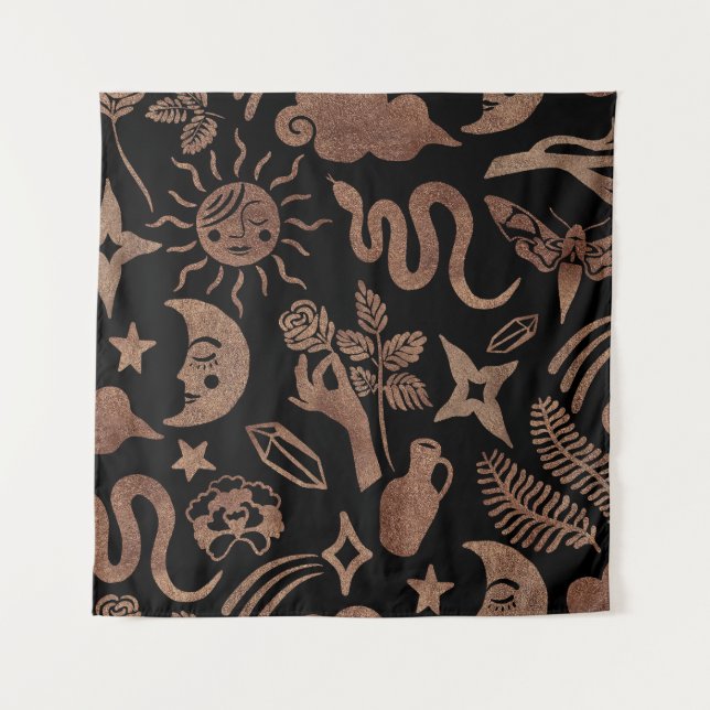 Tenture Symboles mystiques : serpent, soleil, lune. (Devant)