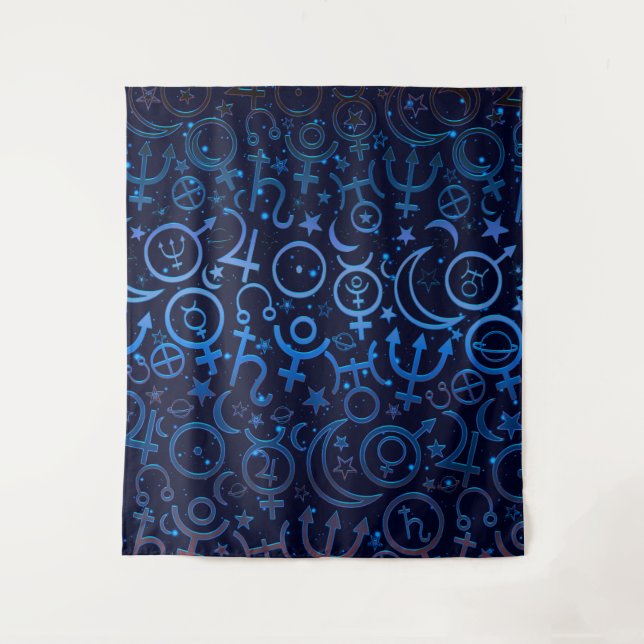 Tenture Symboles planétaires bleus Univers mystique Planèt (Devant)