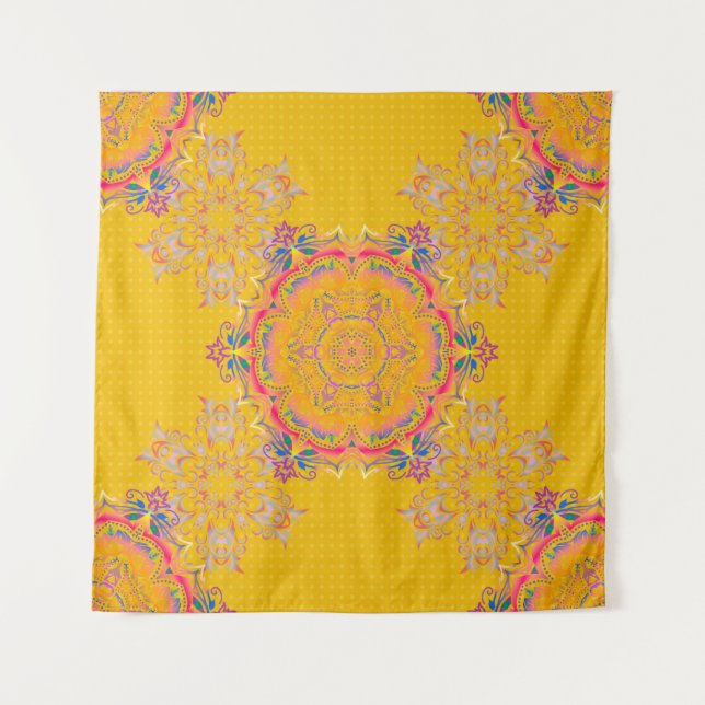 Tenture Symmétrie décorative arabesque. Beige, rose et jau (Devant)