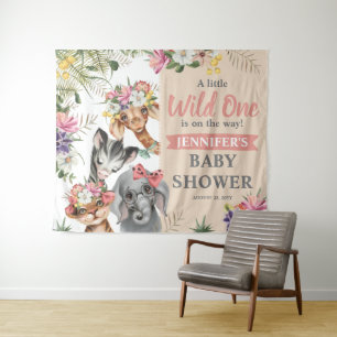 Tenture Sympa Safari Animaux Fille Baby shower Panneau de 