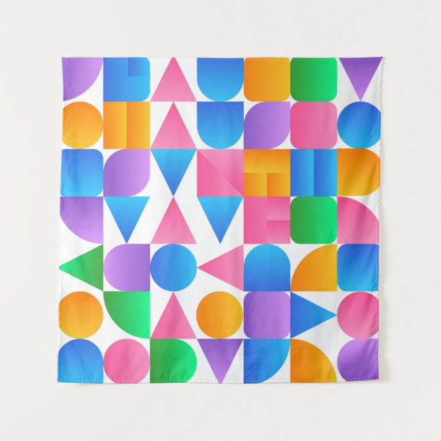 Tenture Synthwave Bauhaus Arc-en-ciel #2 (rose-bleu-jaune) (Devant)