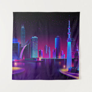 Tenture Synthwave Neon City ⛔ Vector Art