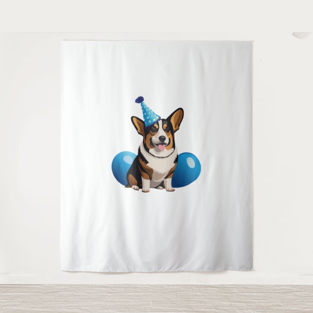Tenture T-Shirt Classique Anniversaire Corgi Bleu (Devant)