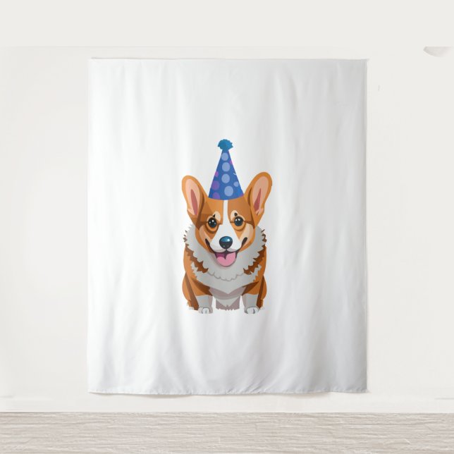 Tenture T-Shirt Classique Corgi Anniversaire Bleu (Devant)