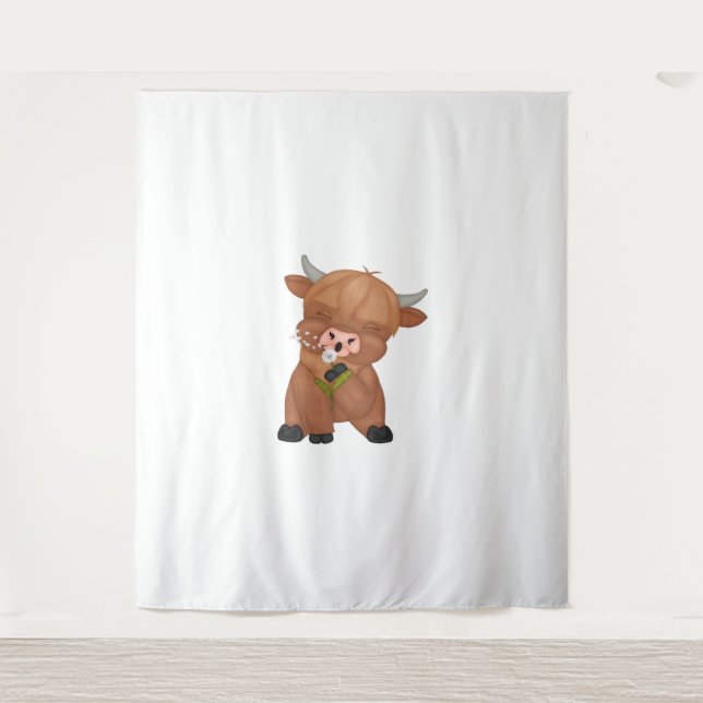 Tenture T-shirt classique de la vache de Highland et du ch (Devant)