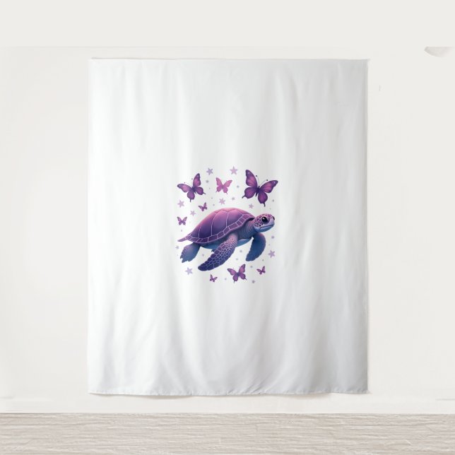 Tenture T-Shirt Violet Papillon Tortue Marine (Devant)