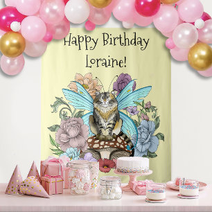 Tenture Tabby Fairy Cat Mushroom Floral