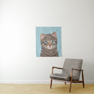 Tenture Tabby Gris Peinture Chat - Cute Original Art Chat