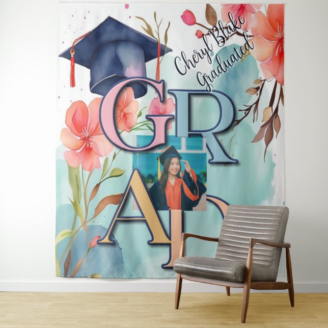 Tenture Tableau à l'aquarelle pour la remise des diplômes (En situation)