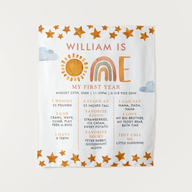 Tenture Tableau de jalons de 1er anniversaire Sunshine and (Devant)