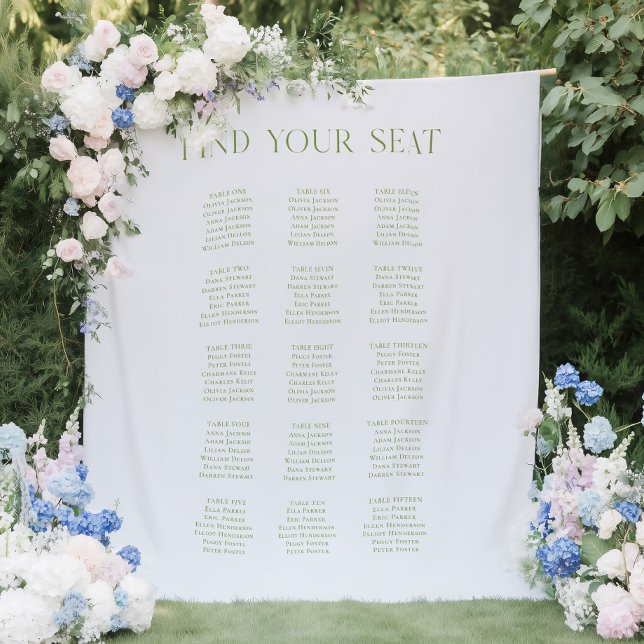 Tenture Tableau de Mariage bleu et gris vert Arrière-plan (Blue & Sage Green Wedding Seating Chart Backdrop)