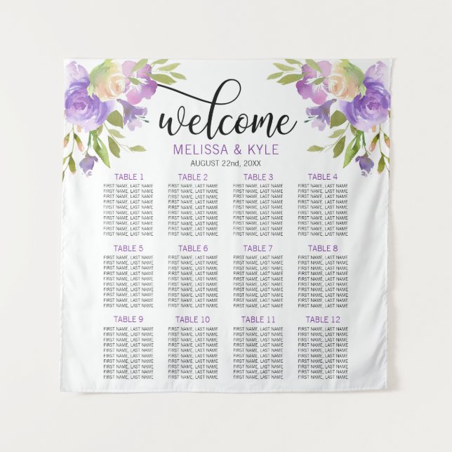 Tenture Tableau de mariage Lavande Violet assis Bienvenue (Devant)
