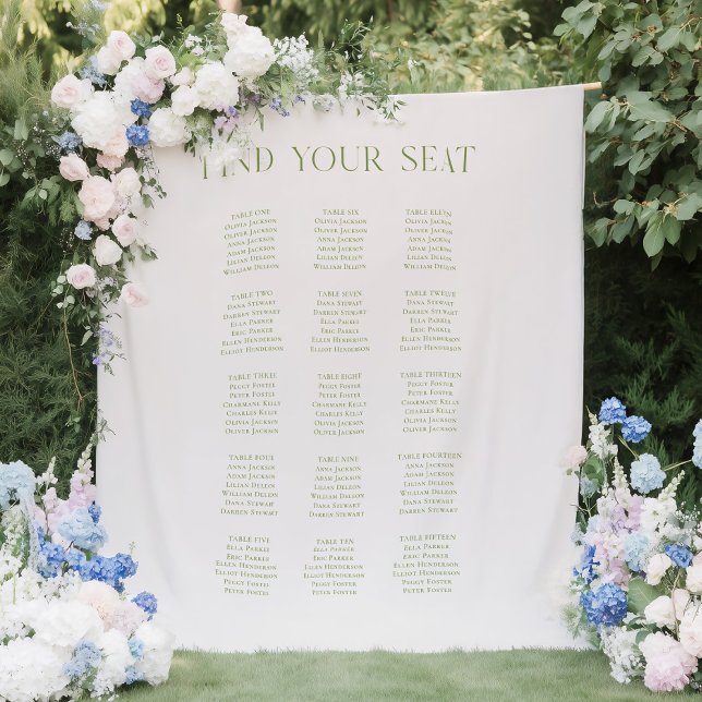 Tenture Tableau de Mariage vert beige et de taille Arrière (Beige & Sage Green Wedding Seating Chart Backdrop)