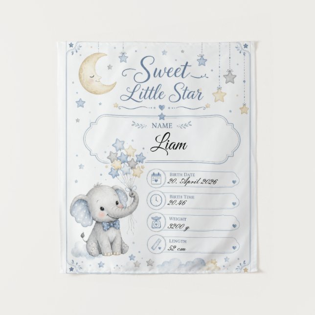 Tenture Tableau de naissance bébé personnalisable avec élé (Devant)