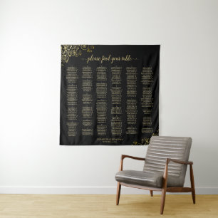 Tenture Tableau de placement alphabétique de mariage Black
