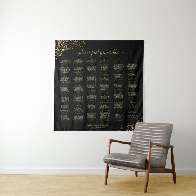 Tenture Tableau de placement alphabétique de mariage Black (En situation)
