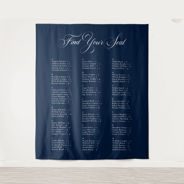 Tenture Tableau de placement de mariage alphabétique bleu  (Devant)