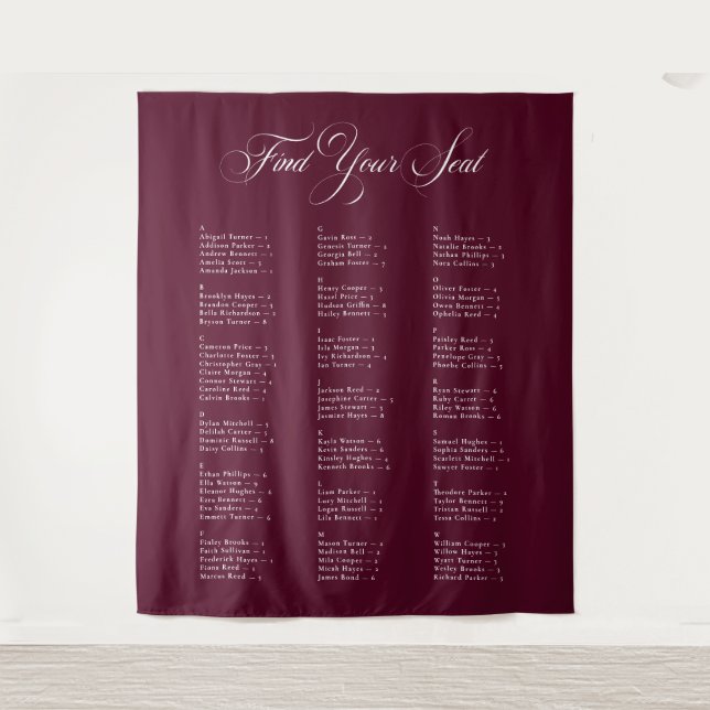 Tenture Tableau de placement de mariage alphabétique borde (Devant)