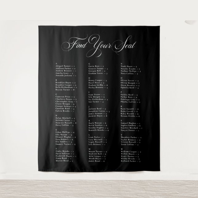 Tenture Tableau de placement de mariage alphabétique noir  (Devant)