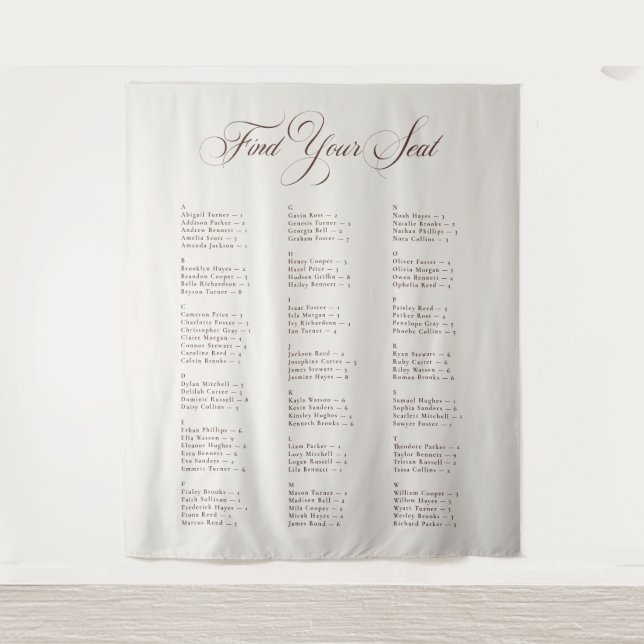 Tenture Tableau de placement de mariage alphabétique noir  (Devant)