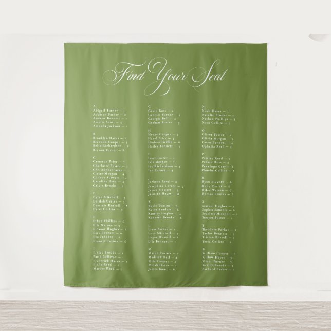 Tenture Tableau de placement de mariage alphabétique noir  (Devant)