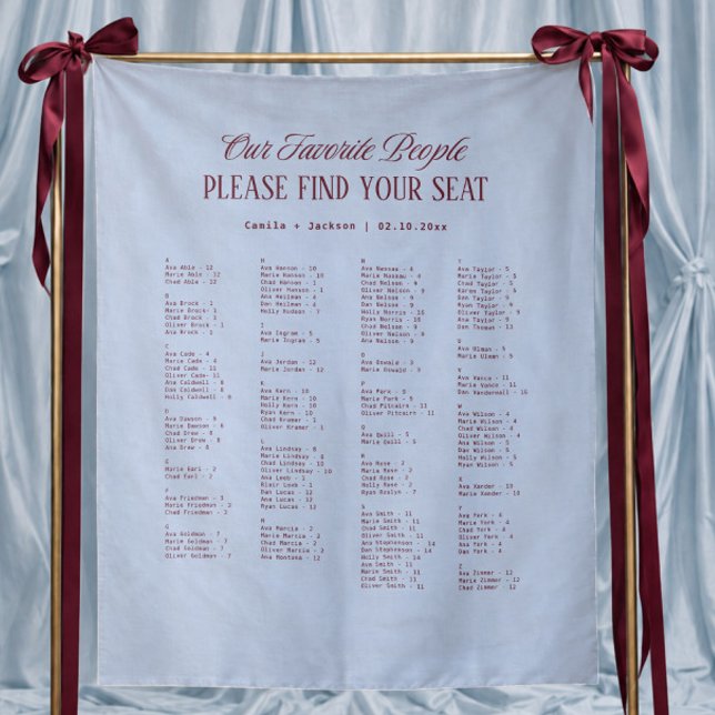 Tenture Tableau de placement de mariage en tissu bleu et b (Créateur téléchargé)