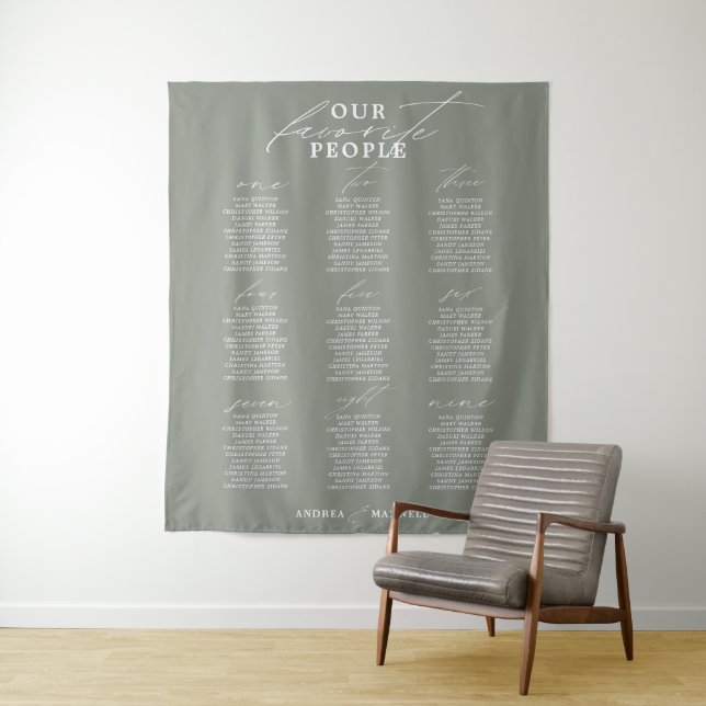 Tenture Tableau de sièges Mariage Sage Vert pour les perso (En situation)