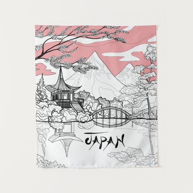 Tenture Tableau en ligne de Temple japonais Lac Mountain (Devant)