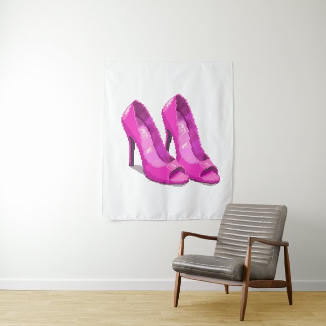 Tenture Talons Hauts Roses Style Pixel Art 64 Bits (En situation)