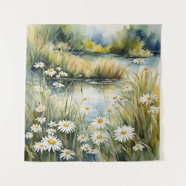 Tenture Tapestry Creek Fleurs sauvages Daisies Paysage (Devant)
