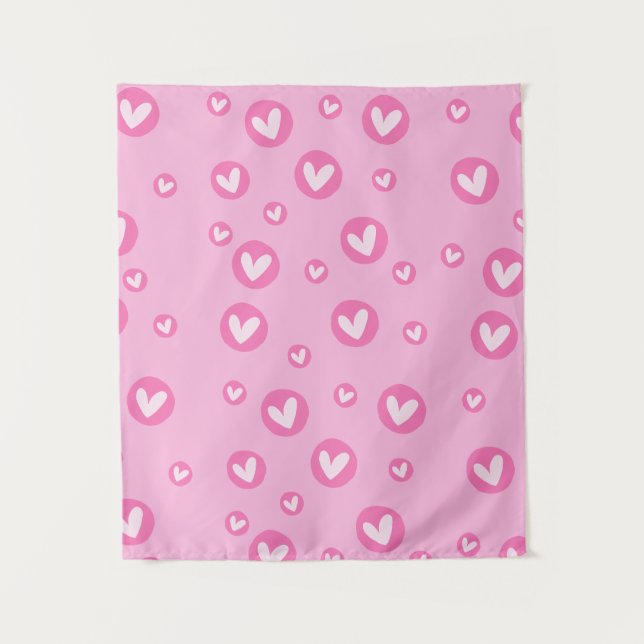 Tenture Tapete de Parede Decorativo Corações Rosa (Devant)