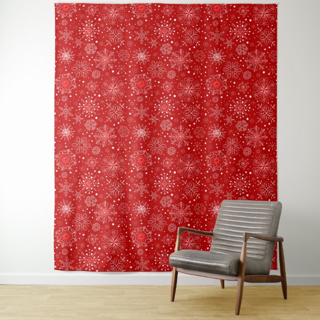 Tenture Tapis de mur de flocon rouge de vacances (En situation)