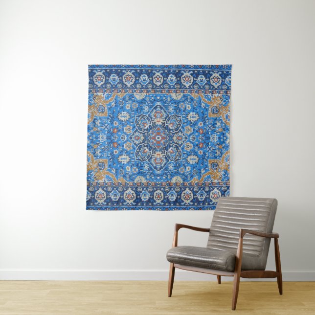 Tenture Tapis Persan Turc Bleu Oriental Antique (En situation (horizontale))