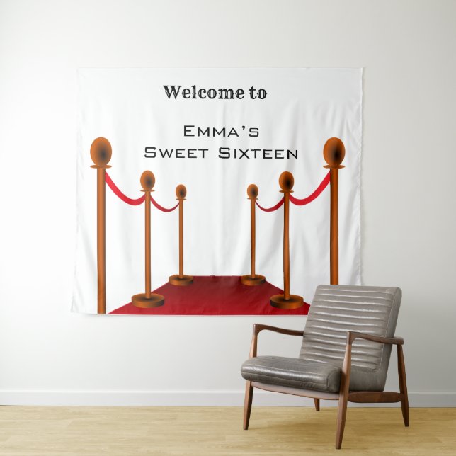 Tenture Tapis Rouge Blanc Hollywood Sweet 16ème Anniversai (En situation (horizontale))
