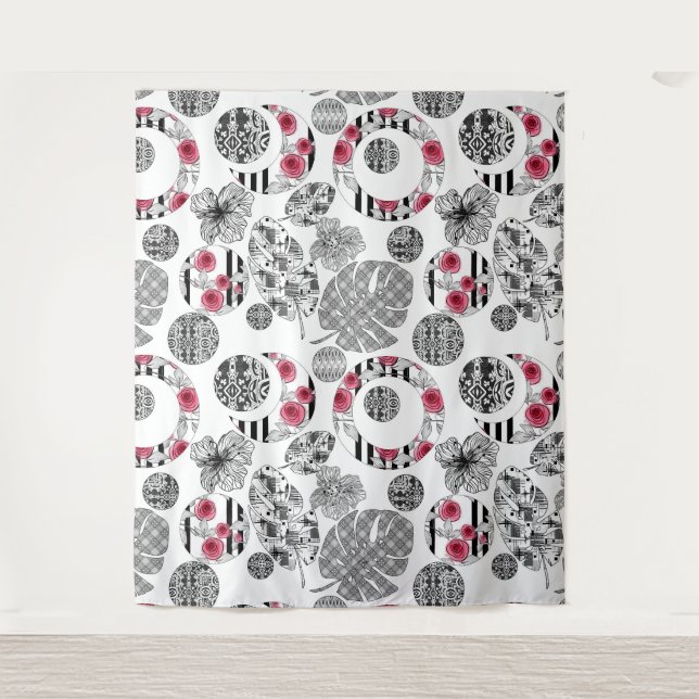 Tenture Tapisserie, Rouge et Noir, Quilage, Patchwork (Devant)