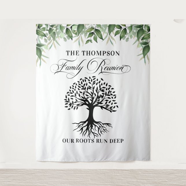 Tenture Tapiz Family reunion greenery tree backdrop banner (Devant)