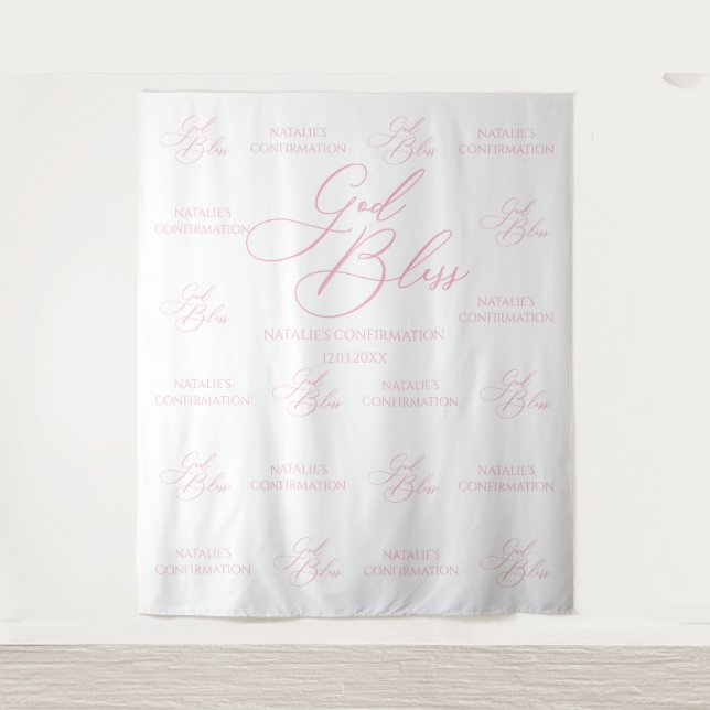 Tenture Tapiz God Bless Elegant Pink photobooth backdrop (Devant)