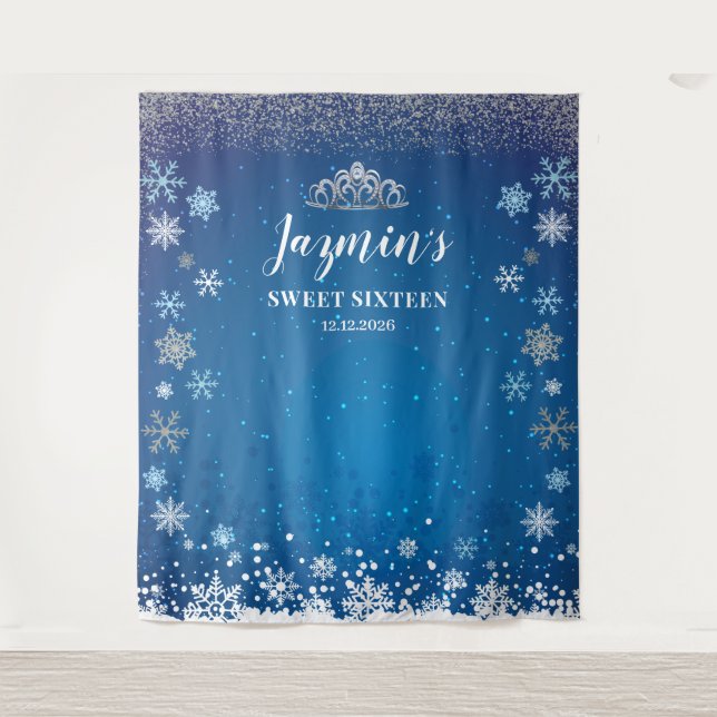Tenture Tapiz Snow Princess Winter Sweet 16 Backdrop (Devant)