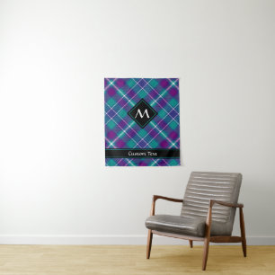 Tenture Tartan vert de mer, violet et bleu