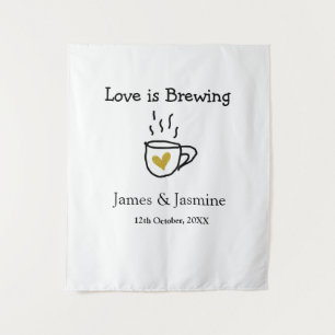 Tenture Tasse à café Love is Brewing cœur doré nom du coup