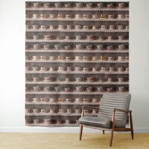 Tenture Tasses à café réalistes sur étagères mignonnes Mot