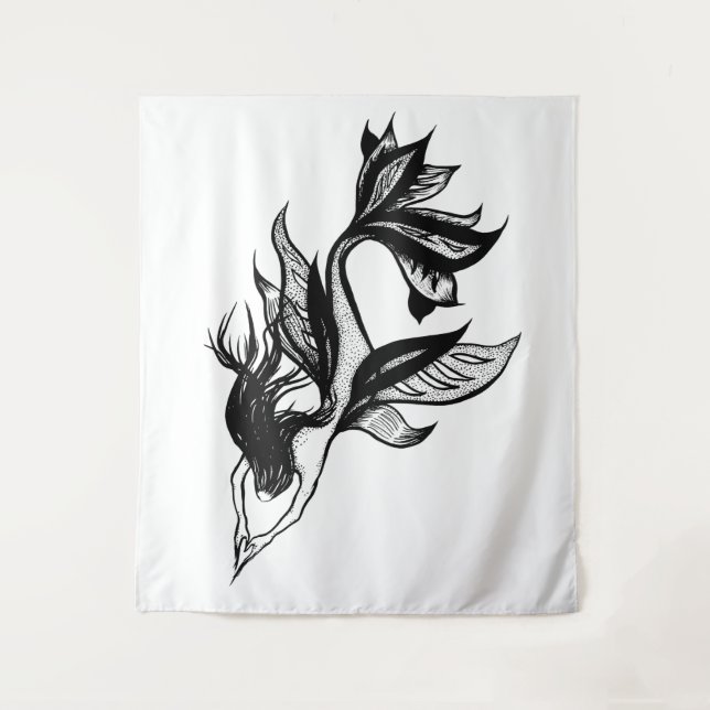 Tenture Tatouage à la sirène Tatoue Tirage d'encre ombrée (Devant)