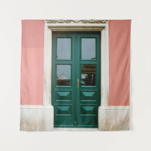TENTURE TEAL WOODEN DOOR WITH WHITE STEEL WINDOW FRAME