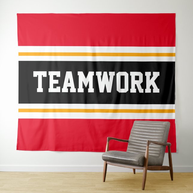 Tenture TEAMWORK Fun Bright Red Black White Racing Stripes (En situation (horizontale))
